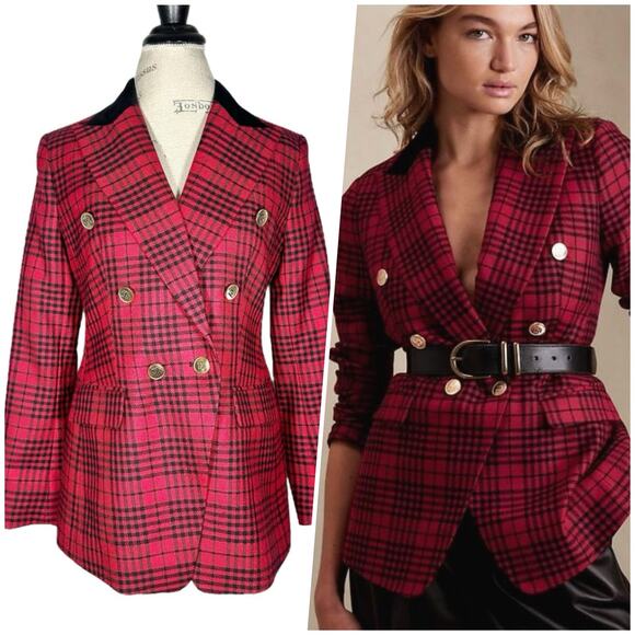 Banana RepublicWomenTartan Plaid Wool Velvet Nautical Captain’s Blazer4